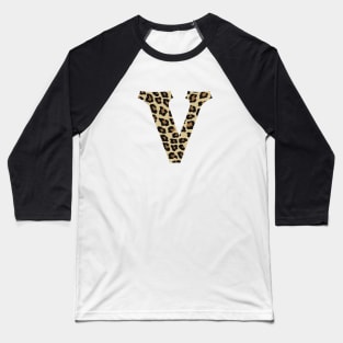 Letter V Leopard Cheetah Monogram Initial Baseball T-Shirt